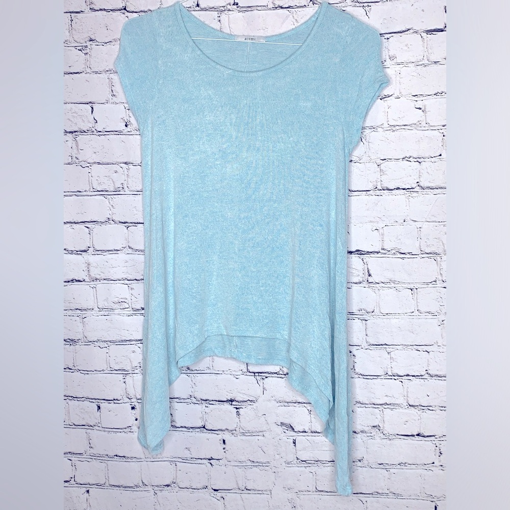 ACEMI Medium Asymmetrical Knit Top Light Blue